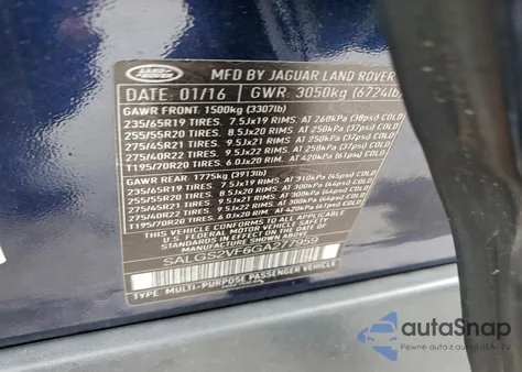 2016 Land Rover Range Rover Hse z USA, uszkodzony, nr VIN SALGS2VF6GA277959